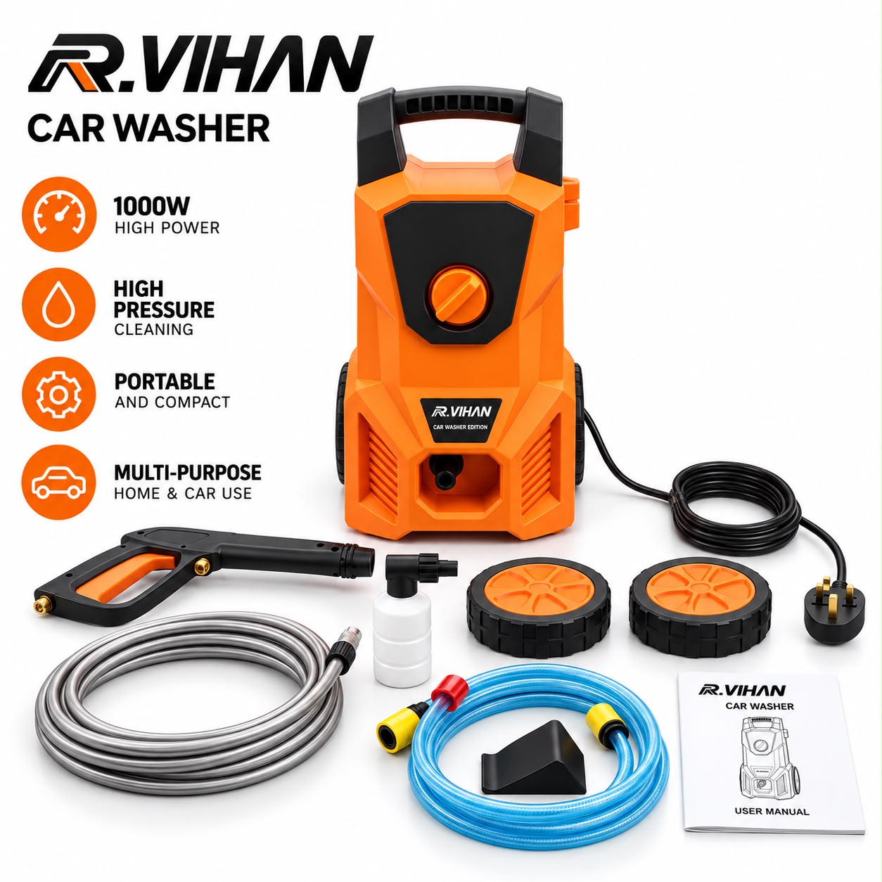 R.VIHAN 1000W High-Pressure Car Washer