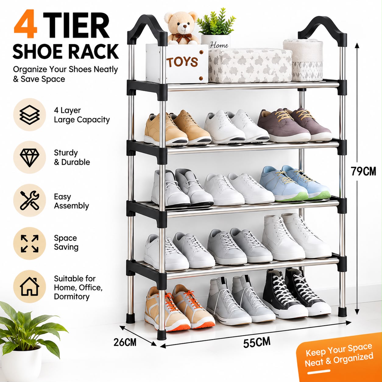 4-Tier Shoe Rack