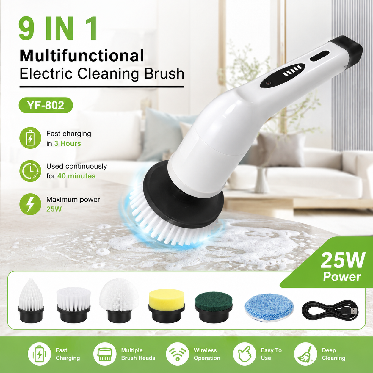 9-in-1 Multifunctional Electric Cleaning Brush – YF-802