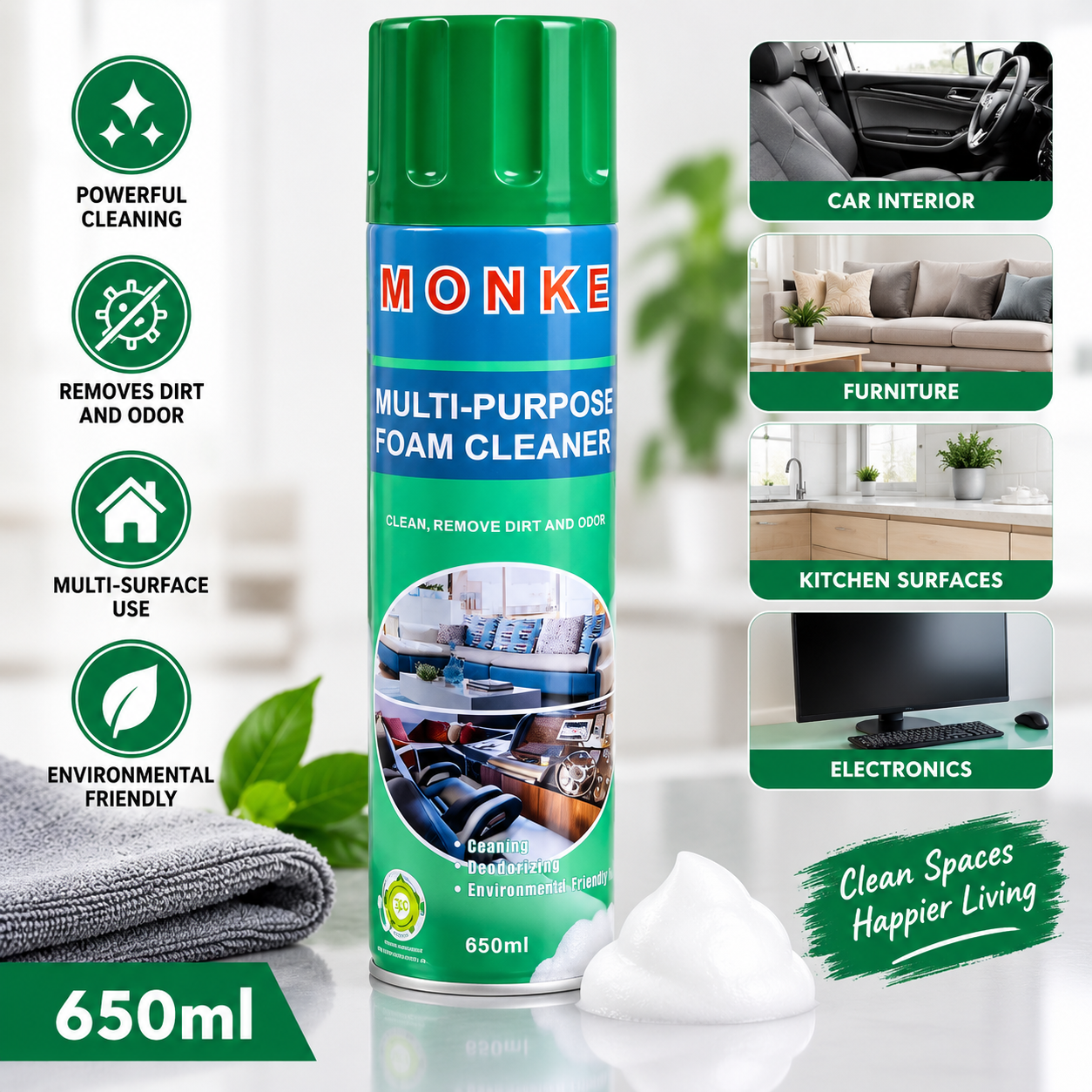MONKE Multi-Purpose Foam Cleaner – 650ml