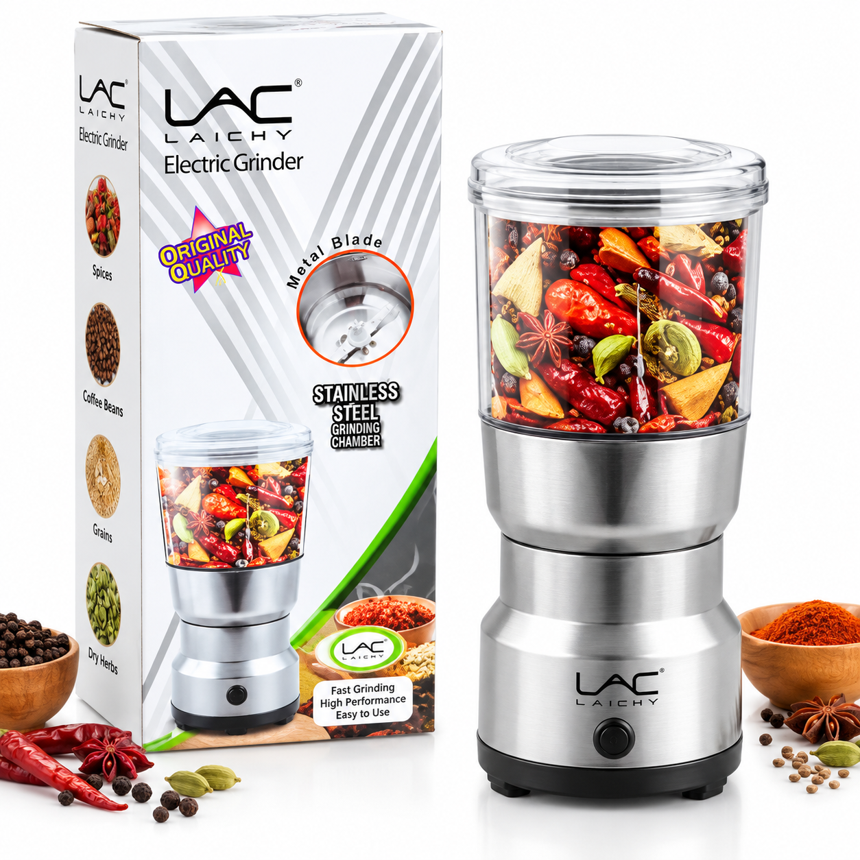 Electric Grinder – Stainless Steel Blade Multipurpose Spice & Dry Ingredient Grinder