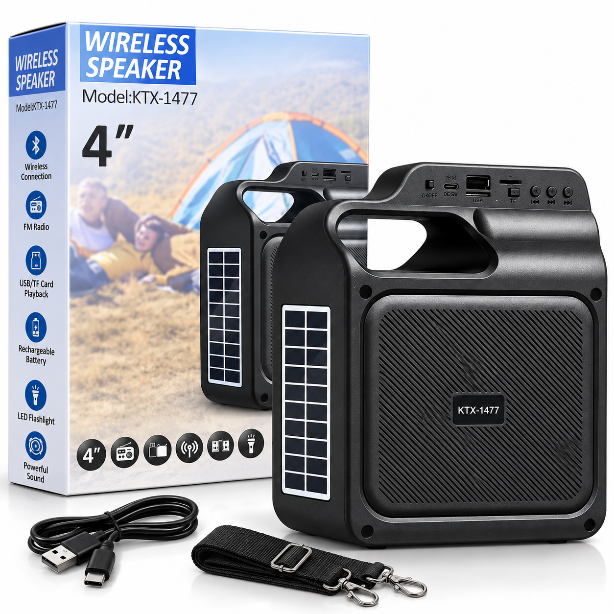 Portable Bluetooth Speaker with FM Radio, USB/TF Playback & LED Flashlight