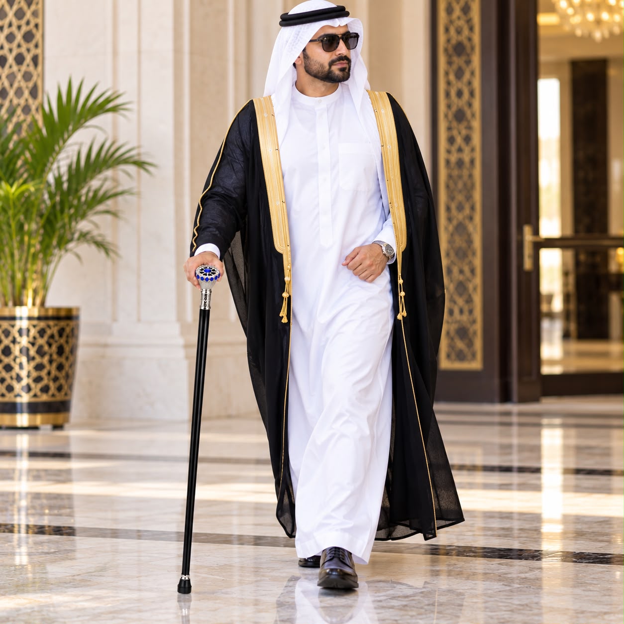 Elegant Decorative Walking Stick / Cane – Black & Blue Crystal Design