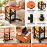 Adjustable Walnut Overbed Table with Storage