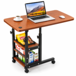 Adjustable Walnut Overbed Table with Storage