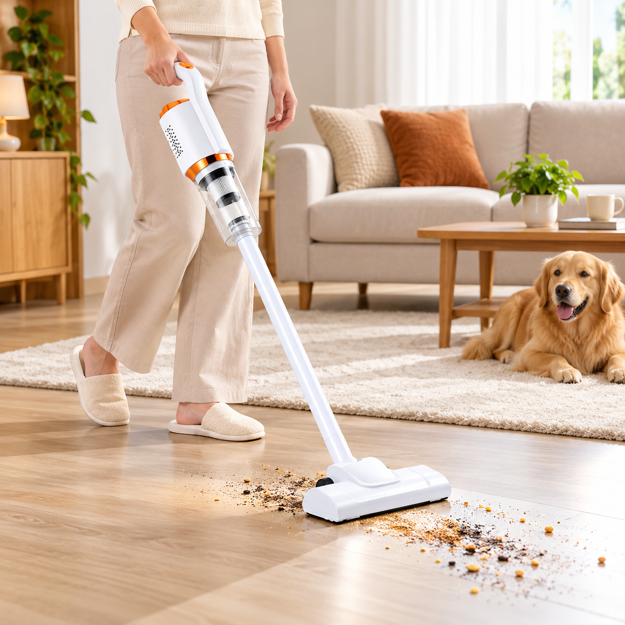 Bright Living Room Vacuum Cleaning