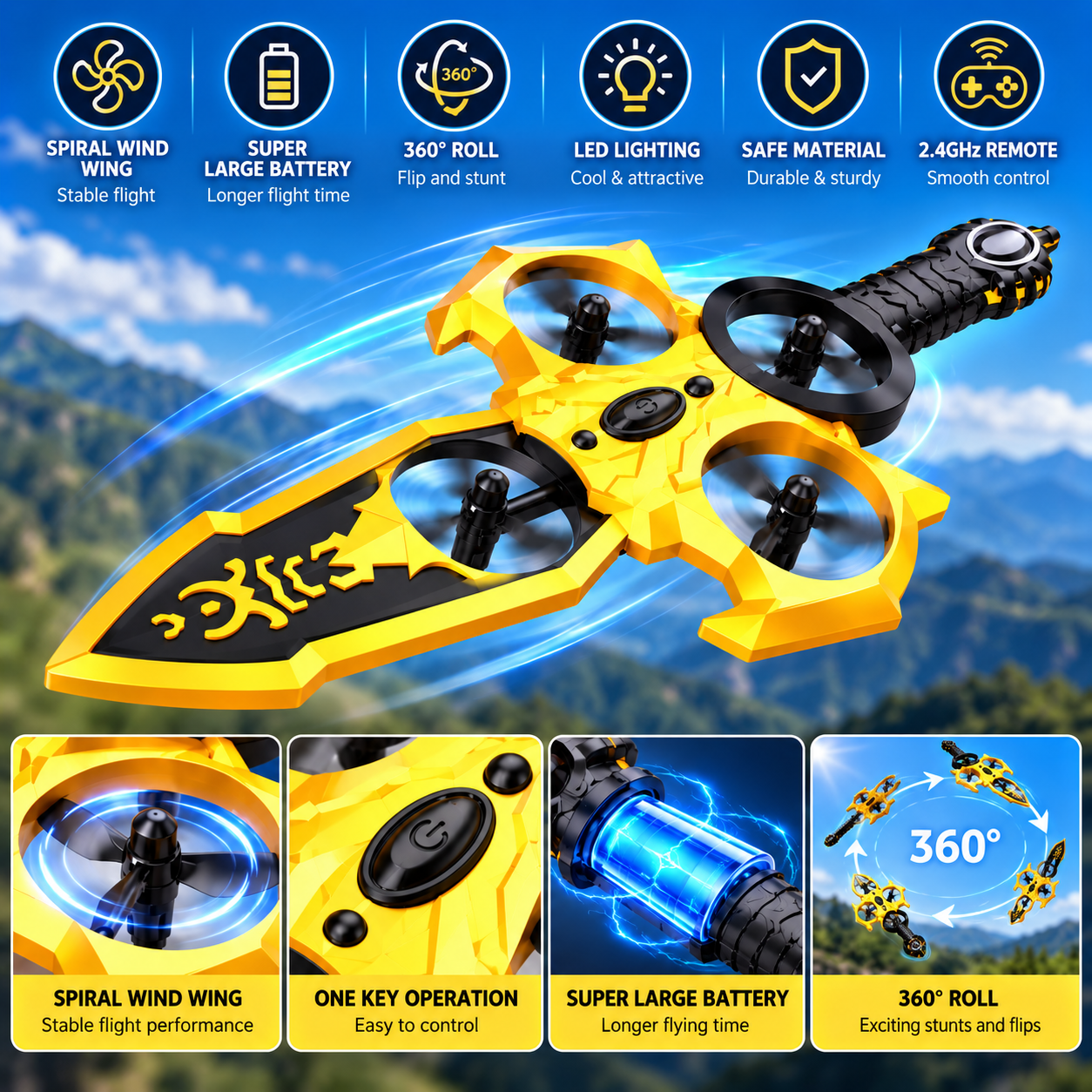 Futuristic Sword Drone Feature Showcase
