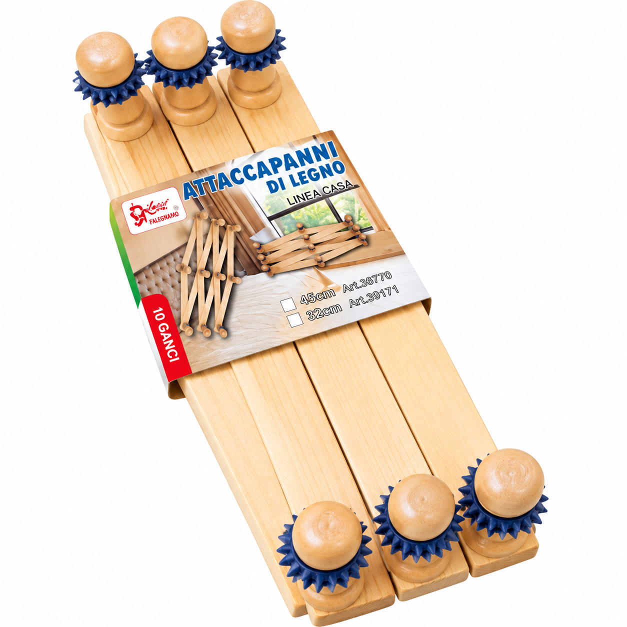Expandable Wooden Wall Hanger – 10 Hooks | Accordion-Style Multi-Purpose Rack