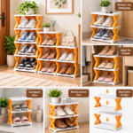 Tiered Shoe Rack with Colorful Footwear (1)