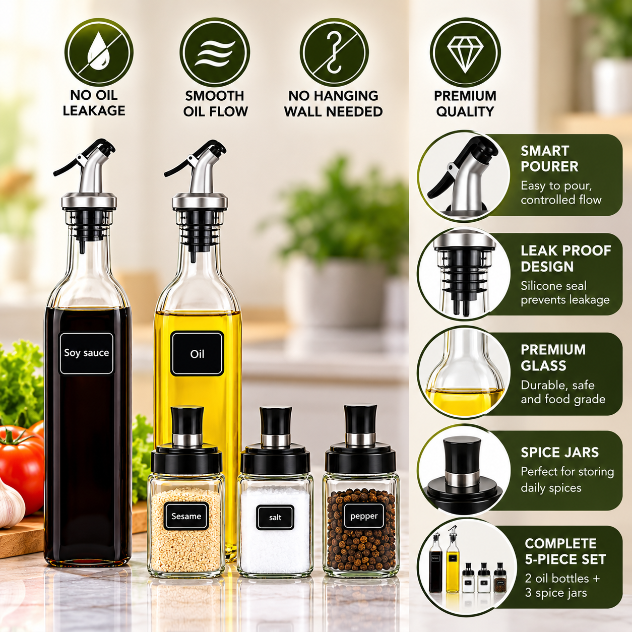 Premium 5-Piece Oil and Spice Set