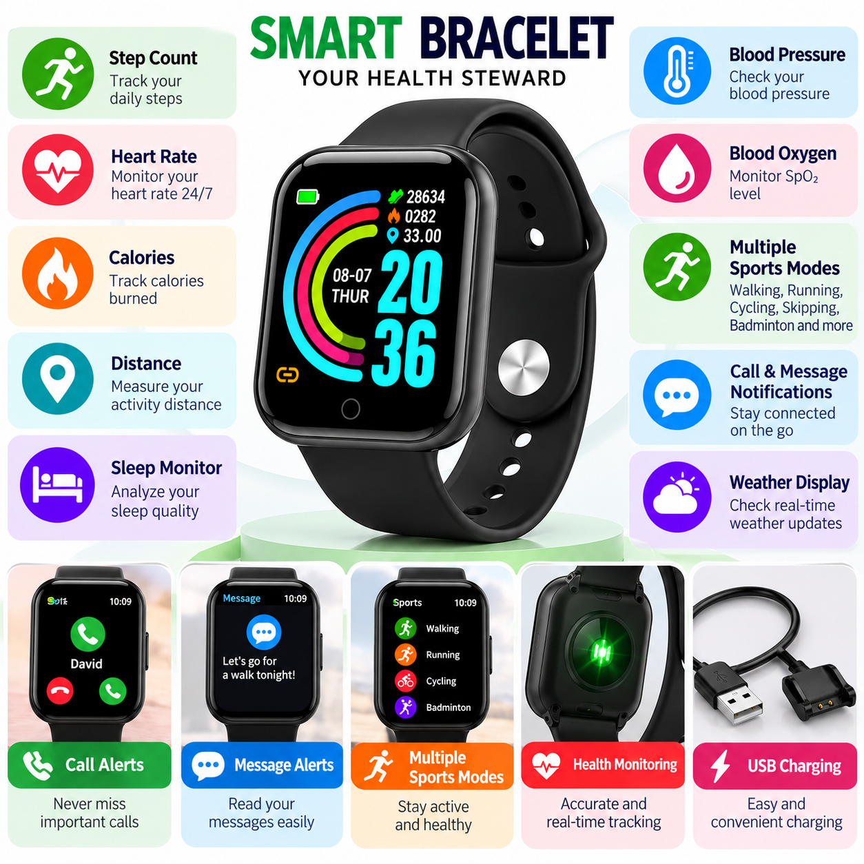 Smart Bracelet Health Feature Infographic