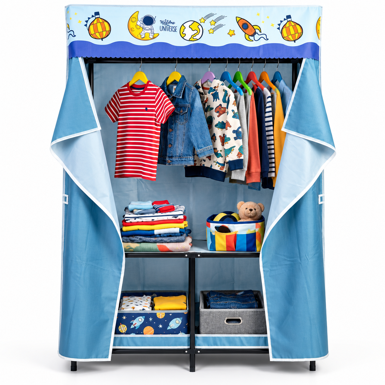 Kids Fabric Wardrobe – Space Theme | Large Storage Organizer