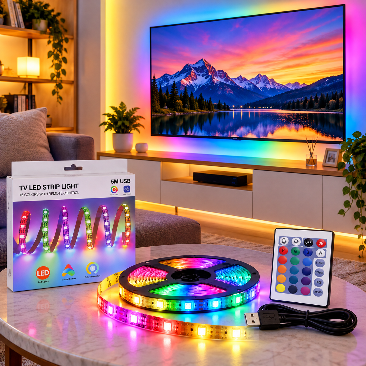 Vibrant Living Room LED Ambiance