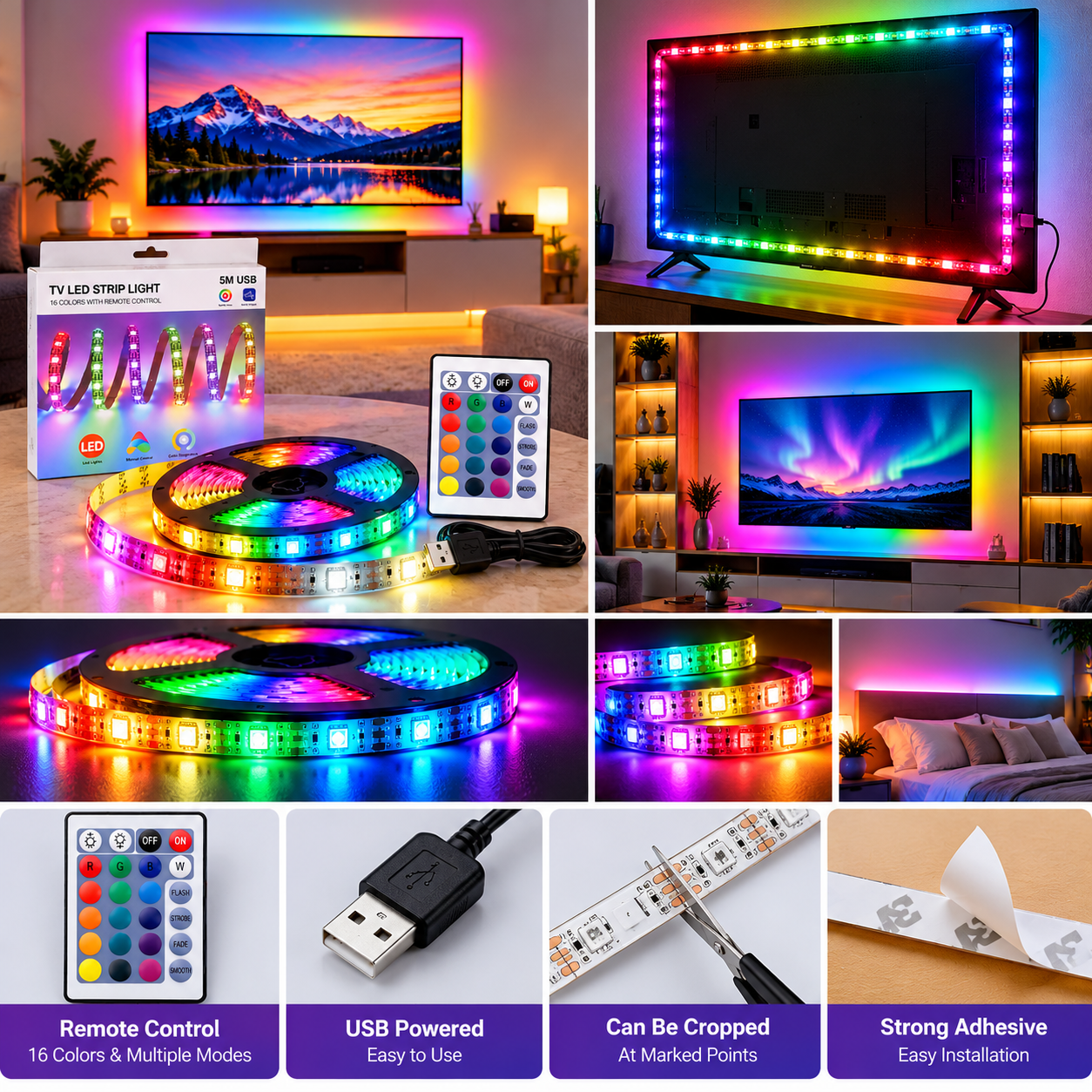 Vibrant RGB TV Strip Light Showcase